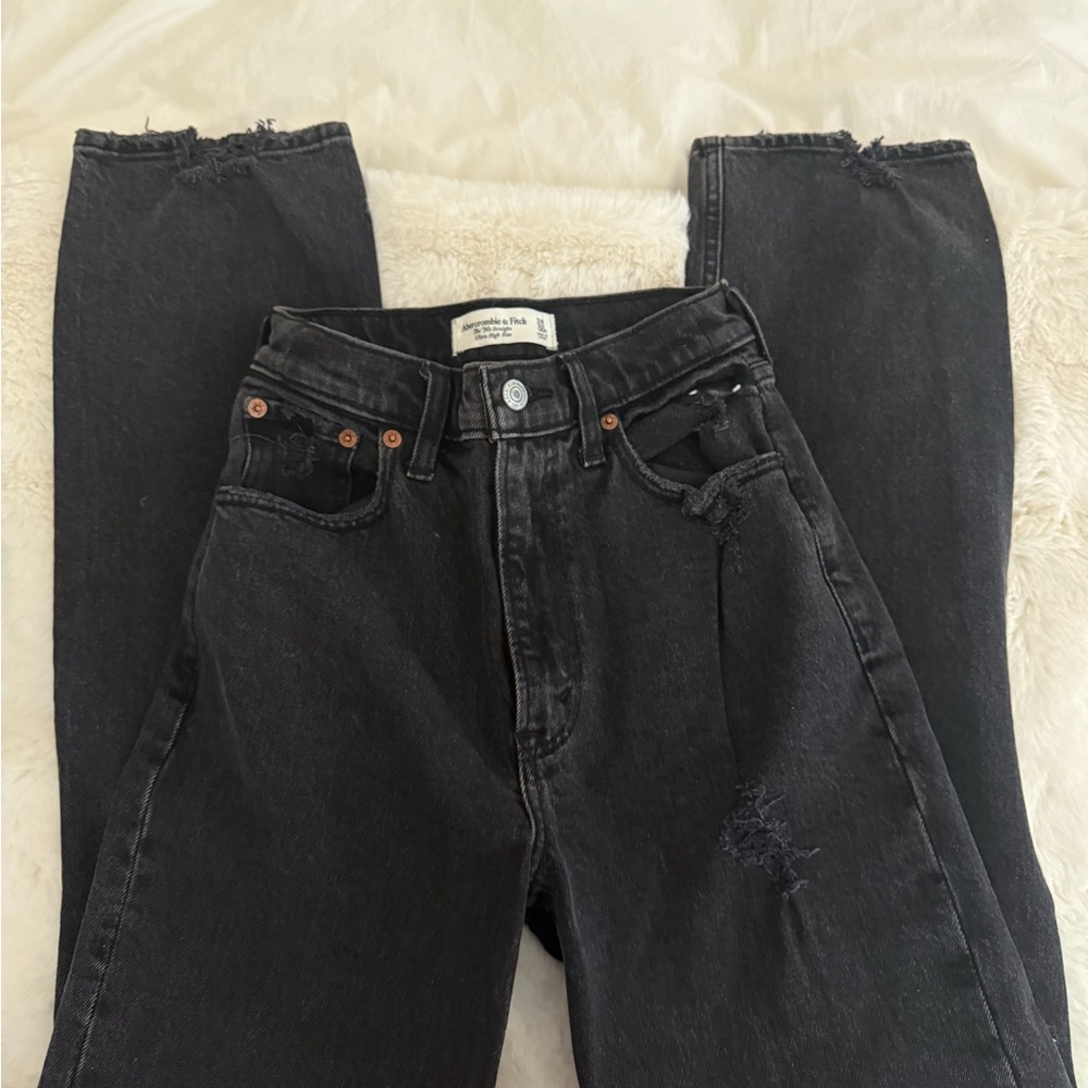 Abercrombie & Fitch Distressed Black Straight Leg Jeans